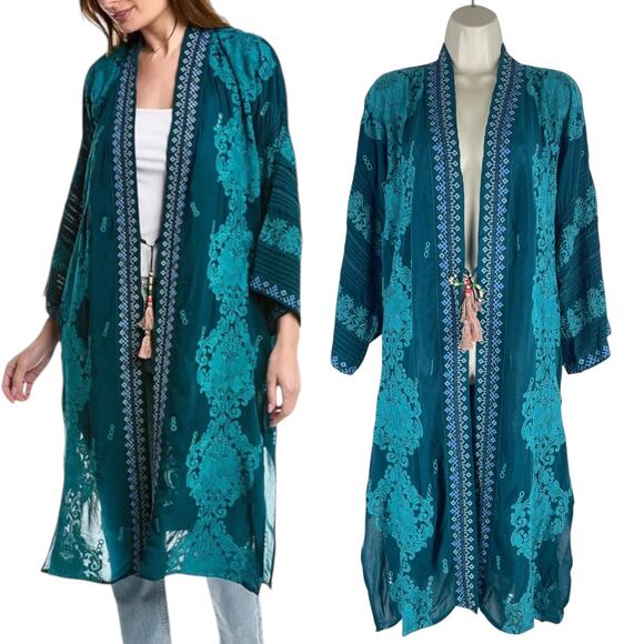 Johnny Was Bellamo Verona Kimono Jacket Embroidery Lakeside Blue Size S - Picture 1 of 12